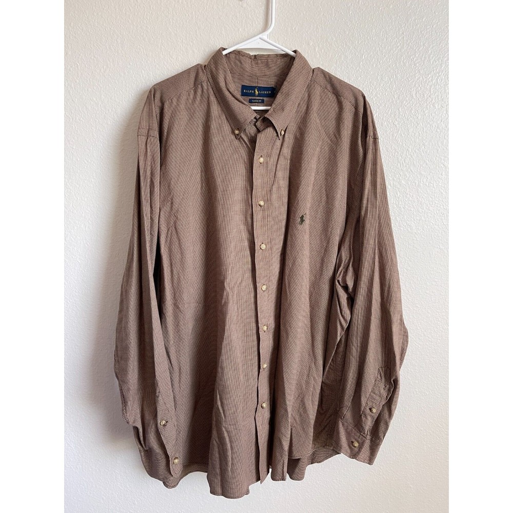 Ralph Lauren Button Down Shirt 3XB Classic Fit Brown Micro Check LS Size Mens